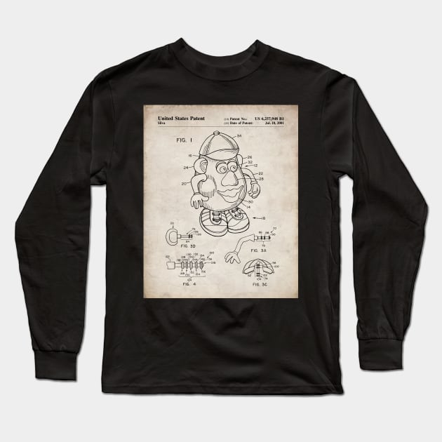 Mr Potato Head Patent - Potato Head Art - Antique Long Sleeve T-Shirt by patentpress